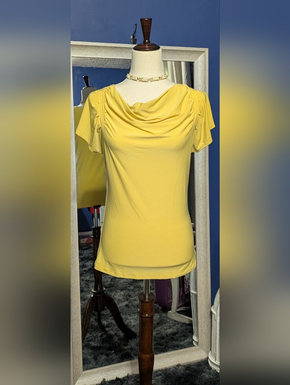 The Limited Yellow Cowl-Neck Short Sleeve Top